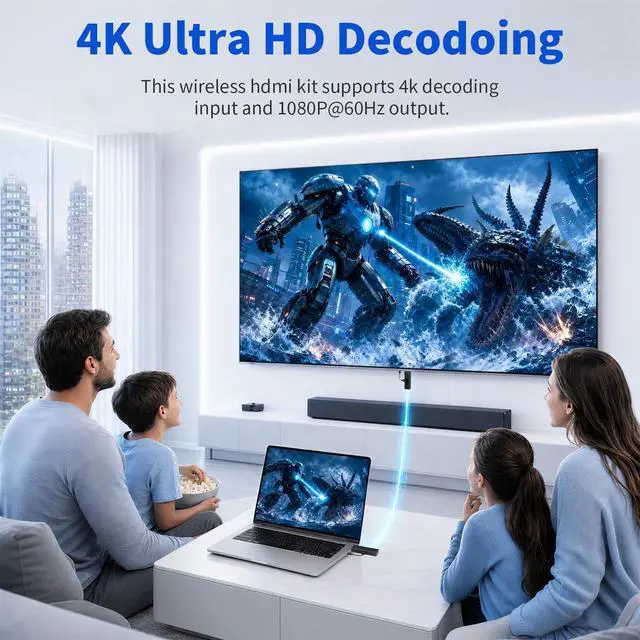 Alt view image 6 of 7 - 2026 New Wireless HDMI Transmitter and Receiver, 360FT/110M Extender,4K Decode 1080P@60Hz Output,LED Display, 5.8+2.4G Streaming Video/Audio from PC/Laptop/TV Box to Monitor