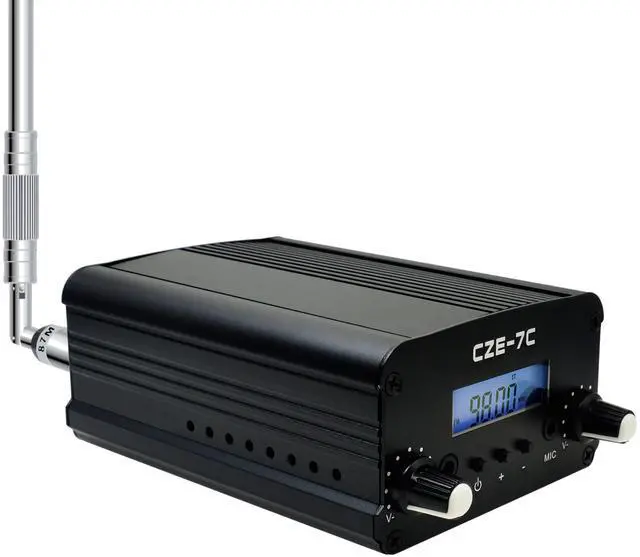 Main image of 7W 1W Long Range FM Transmitter with LCD & 3.5mm Audio Cable - Ideal for Drive-in Church, School & Supermarket Events, Light Shows & Fireworks Display - Black