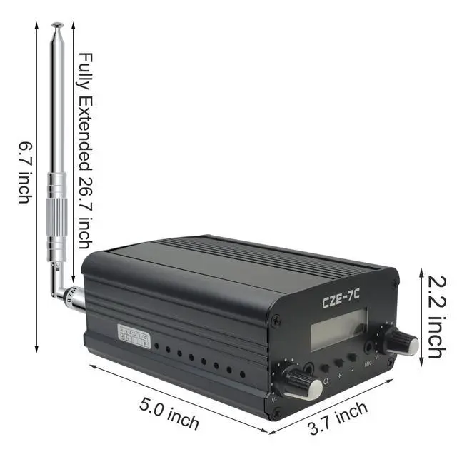 Alt view image 2 of 3 - 7W 1W Long Range FM Transmitter with LCD & 3.5mm Audio Cable - Ideal for Drive-in Church, School & Supermarket Events, Light Shows & Fireworks Display - Black