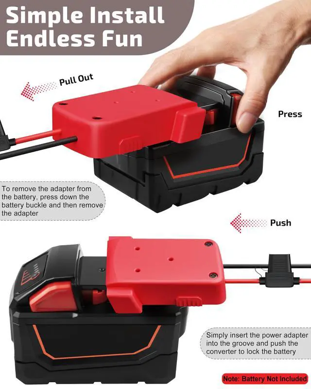 Alt view image 5 of 7 - 2-Pack 18V for Milwaukee M18 Battery Adapter for Power Wheels Battery Upgrade Conversion Kit with Wire Connectors Fuses 12AWG Wire Power Tool Drill Battery Converter Adapter for Kids Car, RC, DIY, Etc
