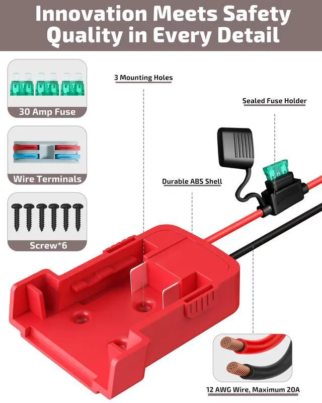 Alt view image 4 of 7 - 2-Pack 18V for Milwaukee M18 Battery Adapter for Power Wheels Battery Upgrade Conversion Kit with Wire Connectors Fuses 12AWG Wire Power Tool Drill Battery Converter Adapter for Kids Car, RC, DIY, Etc