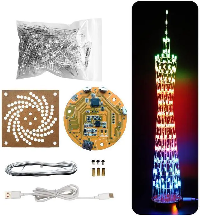 Main image of Led Canton Tower Model DIY Electronic Kit, Handmade Soldering Project Kit, 12 Led Circles, Height 38cm. (GZT12)