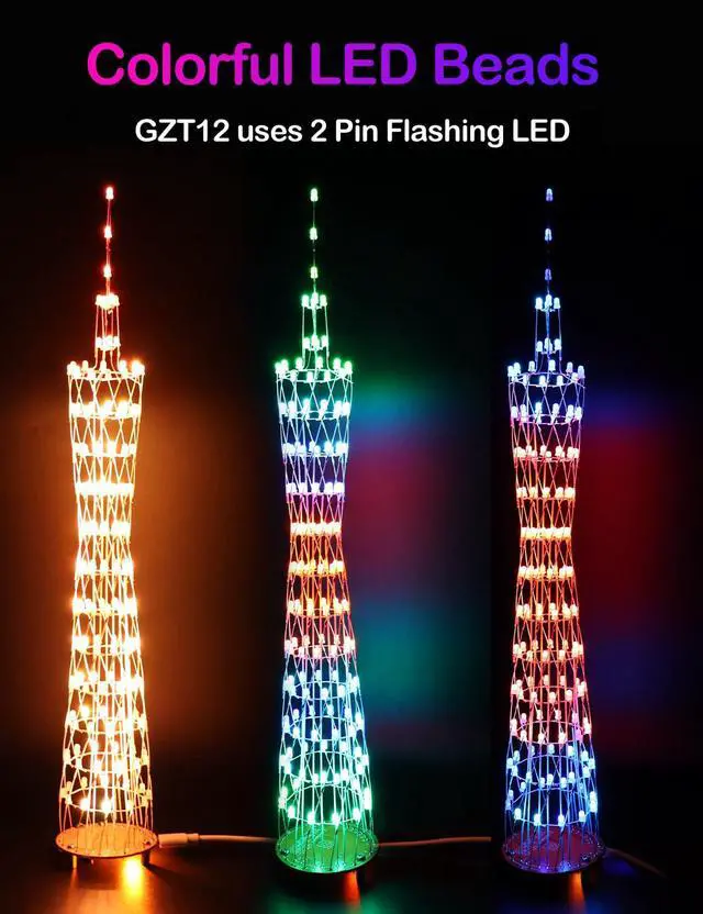 Alt view image 3 of 6 - Led Canton Tower Model DIY Electronic Kit, Handmade Soldering Project Kit, 12 Led Circles, Height 38cm. (GZT12)