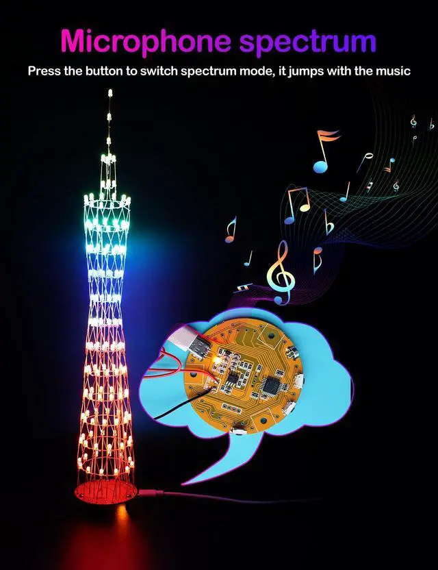 Alt view image 4 of 6 - Led Canton Tower Model DIY Electronic Kit, Handmade Soldering Project Kit, 12 Led Circles, Height 38cm. (GZT12)