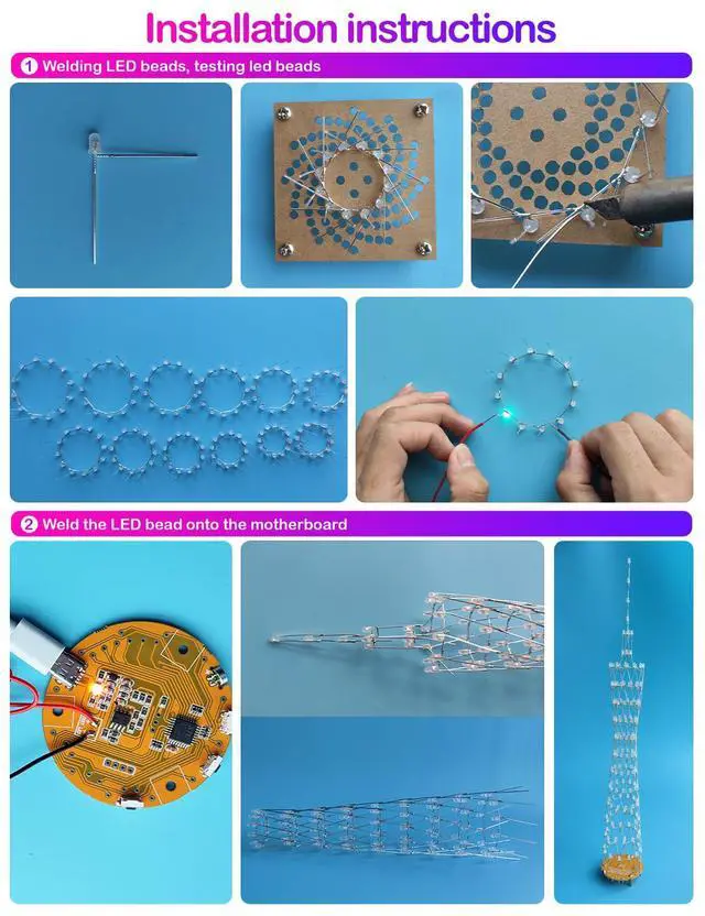 Alt view image 5 of 6 - Led Canton Tower Model DIY Electronic Kit, Handmade Soldering Project Kit, 12 Led Circles, Height 38cm. (GZT12)