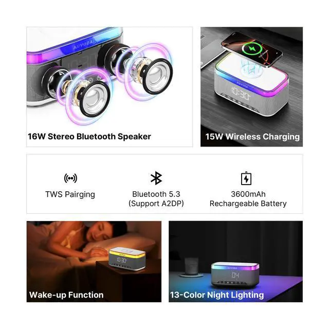 Alt view image 2 of 7 - S300 Bluetooth Speaker with Wireless Charging & LED Lights