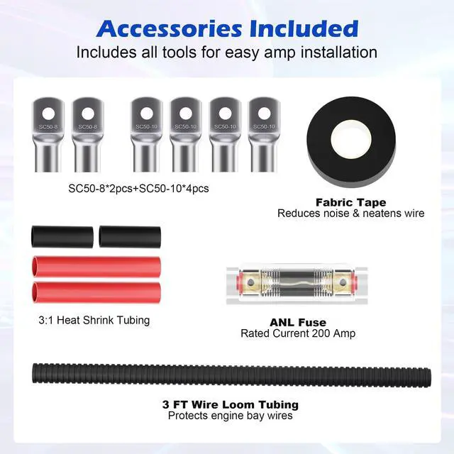 Alt view image 5 of 7 - 1/0 Gauge Complete Amp Wiring Kit, Premium Car Amplifier DIY Installation Kit, 3000W High Power CCA Cable with Fuse Holder& Full Accessories for Car Truck/RV/ATV Audio Systems Radio Subwoofer Speaker