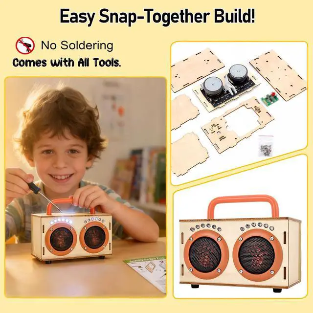 Alt view image 4 of 7 - Science STEM Toys for Boys Girls Age 8-12, DIY Bluetooth Speaker Kit No Soldering, Wooden Electronics Building Toy Set with LED Light, Build Your Own STEM Gift for Teens Kids Birthday