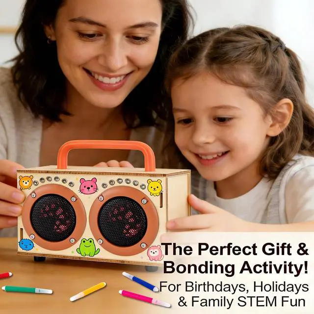 Alt view image 5 of 7 - Science STEM Toys for Boys Girls Age 8-12, DIY Bluetooth Speaker Kit No Soldering, Wooden Electronics Building Toy Set with LED Light, Build Your Own STEM Gift for Teens Kids Birthday
