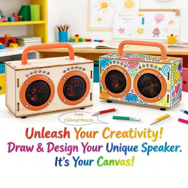 Alt view image 6 of 7 - Science STEM Toys for Boys Girls Age 8-12, DIY Bluetooth Speaker Kit No Soldering, Wooden Electronics Building Toy Set with LED Light, Build Your Own STEM Gift for Teens Kids Birthday