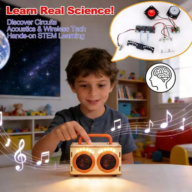 Alt view image 3 of 7 - Science STEM Toys for Boys Girls Age 8-12, DIY Bluetooth Speaker Kit No Soldering, Wooden Electronics Building Toy Set with LED Light, Build Your Own STEM Gift for Teens Kids Birthday