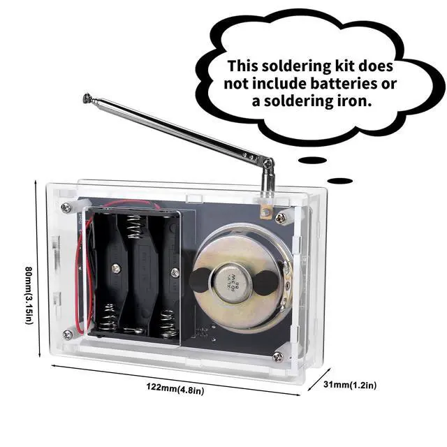 Alt view image 5 of 7 - Soldering Practice Kit, DIY Soldering Kit with 2" Speaker, USB/Battery Power, Clear Acrylic Case & Step-by-Step Guide