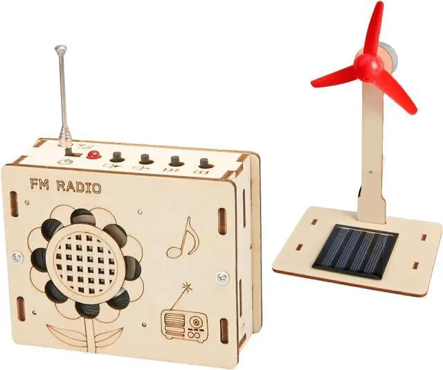 Main image of DIY FM Radio Kit and Solar Fan Kit, Electronic Science Project with PCB, Speaker, Case, Assembly Tools,Gifts for smart Kids