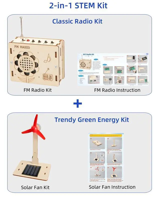 Alt view image 3 of 7 - DIY FM Radio Kit and Solar Fan Kit, Electronic Science Project with PCB, Speaker, Case, Assembly Tools,Gifts for smart Kids