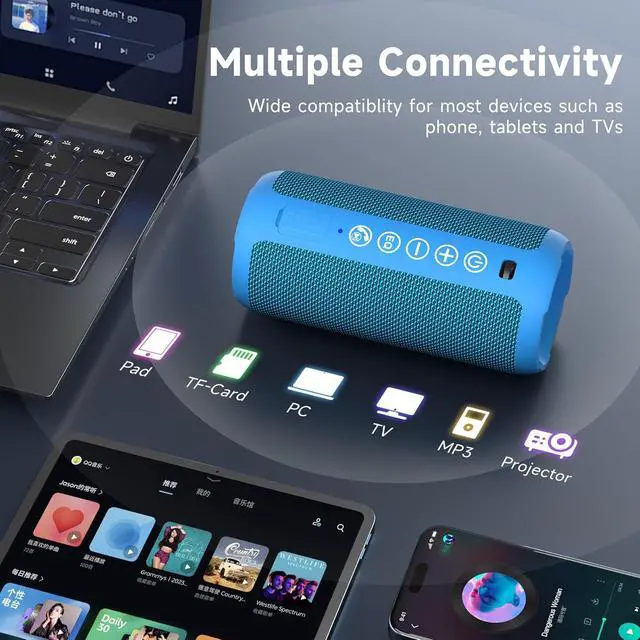 Alt view image 5 of 7 - Portable Bluetooth Speakers, IPX7 Waterproof Wireless Speaker with 24W Loud Stereo Sound, Outdoor Speaker with Bluetooth 5.3, Deep Bass, RGB Lights, Dual Pairing, 30H Playtime for Home