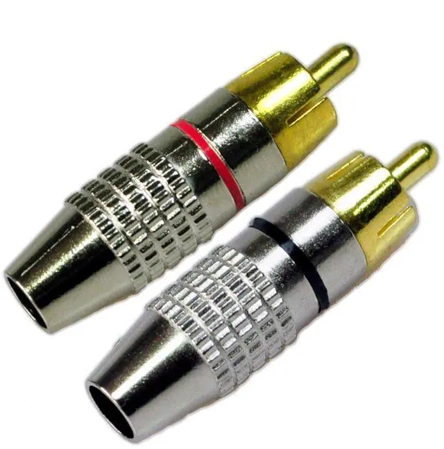 Main image of RCA Plug Solderless, 2-Pack RCA Male Plug Screws Audio Video in-Line Jack Adapter Gold Plated