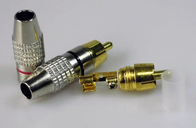 Alt view image 4 of 4 - RCA Plug Solderless, 2-Pack RCA Male Plug Screws Audio Video in-Line Jack Adapter Gold Plated