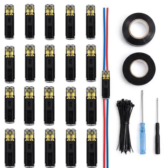 Main image of No Strip Solderless Speaker Wire Quick Disconnect Connectors Kit, Includes 40Pcs/20 Pairs, Tape, Zip Ties Install Tools, for Car Audio & 12V Automotive, 16-18 AWG