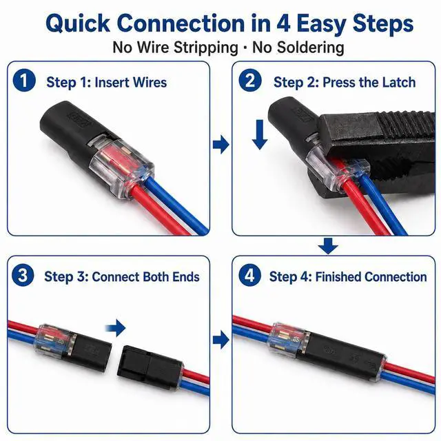 Alt view image 5 of 7 - No Strip Solderless Speaker Wire Quick Disconnect Connectors Kit, Includes 40Pcs/20 Pairs, Tape, Zip Ties Install Tools, for Car Audio & 12V Automotive, 16-18 AWG