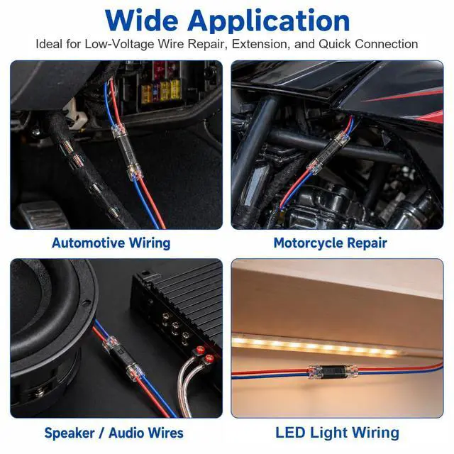 Alt view image 2 of 7 - No Strip Solderless Speaker Wire Quick Disconnect Connectors Kit, Includes 40Pcs/20 Pairs, Tape, Zip Ties Install Tools, for Car Audio & 12V Automotive, 16-18 AWG