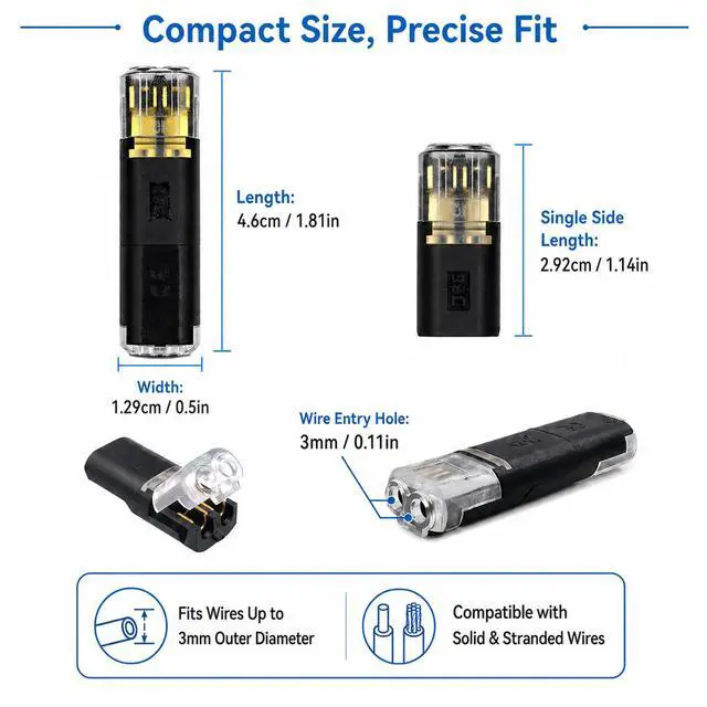 Alt view image 7 of 7 - No Strip Solderless Speaker Wire Quick Disconnect Connectors Kit, Includes 40Pcs/20 Pairs, Tape, Zip Ties Install Tools, for Car Audio & 12V Automotive, 16-18 AWG