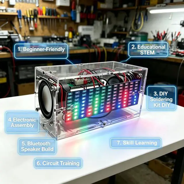 Alt view image 4 of 7 - DIY Bluetooth Speaker Kit Soldering Practice Kit SMD LED Spectrum Electronic Speaker Kit Electronic Soldering Projects Learn Soldering Skills Portable Speaker