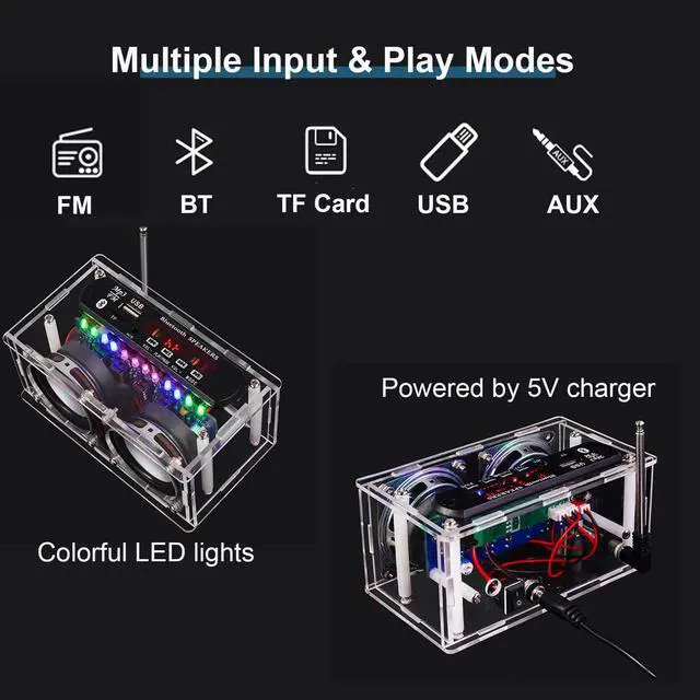Alt view image 3 of 7 - DIY Bluetooth Speaker Radio Soldering Kit, Radio Audio Soldering Kit, Bluetooth-Compatible LED Speaker Soldering Project, DIY Soldering Kit for College High School Education