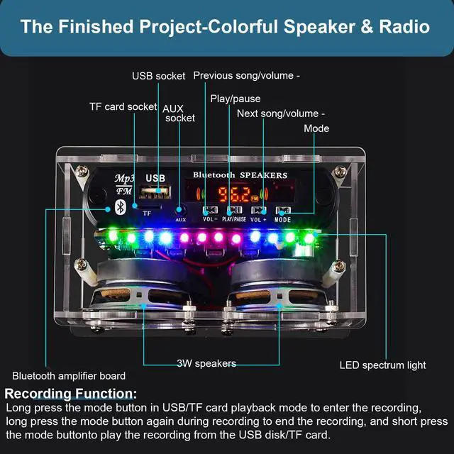 Alt view image 4 of 7 - DIY Bluetooth Speaker Radio Soldering Kit, Radio Audio Soldering Kit, Bluetooth-Compatible LED Speaker Soldering Project, DIY Soldering Kit for College High School Education