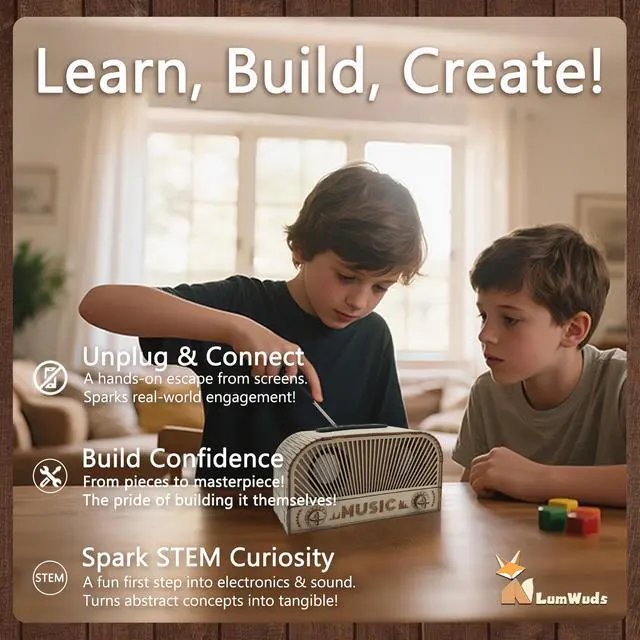 Alt view image 4 of 7 - STEM Kits for Kids Age 12-14, Wooden DIY Bluetooth Speaker Kit Build Your Own with Dual Speakers, Science Gift for Teen Boys Girls Birthday Christmas