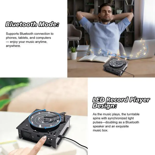 Alt view image 5 of 7 - DIY Blue-tooth Speaker Soldering Kit, Electronic Soldering Project with Spinning Turntable, LED Flash Effect, Volume Control, USB Powered Retro BT Speaker for STEM Education Home Decor Present