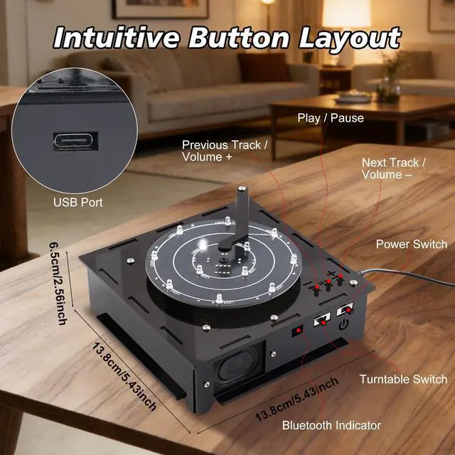 Alt view image 4 of 7 - DIY Blue-tooth Speaker Soldering Kit, Electronic Soldering Project with Spinning Turntable, LED Flash Effect, Volume Control, USB Powered Retro BT Speaker for STEM Education Home Decor Present