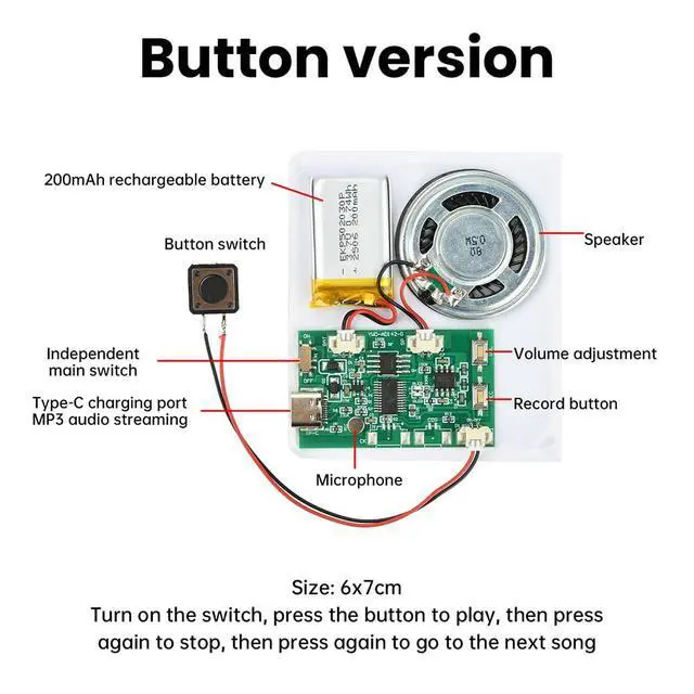 Alt view image 3 of 7 - DIY Birthday Cards Music Module 8MB Push Button Activated Sound Module with Speaker,Easy Recording for Personalized Greetings,DIY Projects Holiday Crafts Cards Gifts for Women Men Mom Kids