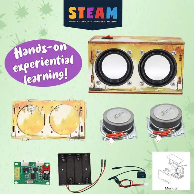 Alt view image 5 of 7 - Gifts for Teen Girls Boys - Science Kits for Kids Age 8-10-12-14 - Crafts for Girls 8-12| STEM Toys Build Bluetooth Speaker Kit| DIY Electronic Projects 9 11 13 15 16+ Year Old (Printed Wooden)