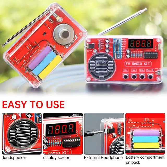 Alt view image 2 of 7 - DIY FM Radio Kit, Soldering Practice Electronics Project, Transparent Case, with PCB, Speaker, Digital Display, for Beginners & STEM Learning