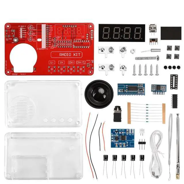Alt view image 4 of 7 - DIY FM Radio Kit, Soldering Practice Electronics Project, Transparent Case, with PCB, Speaker, Digital Display, for Beginners & STEM Learning