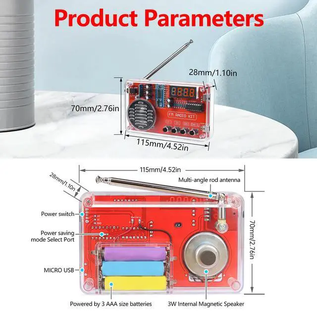 Alt view image 6 of 7 - DIY FM Radio Kit, Soldering Practice Electronics Project, Transparent Case, with PCB, Speaker, Digital Display, for Beginners & STEM Learning