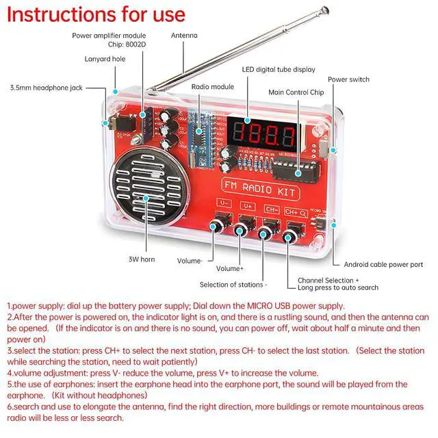Alt view image 7 of 7 - DIY FM Radio Kit, Soldering Practice Electronics Project, Transparent Case, with PCB, Speaker, Digital Display, for Beginners & STEM Learning