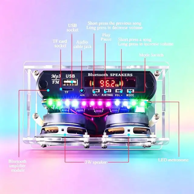 Alt view image 3 of 7 - Bluetooth Speaker DIY Kit Soldering Practice Kit FM Radio Kit 87.5MHZ-108.0MHZ FM Digital Radio DIY Kit Audio Electronic Kits Speaker Soldering Project Kit