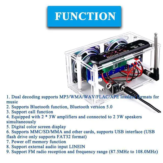 Alt view image 6 of 7 - Bluetooth Speaker DIY Kit Soldering Practice Kit FM Radio Kit 87.5MHZ-108.0MHZ FM Digital Radio DIY Kit Audio Electronic Kits Speaker Soldering Project Kit