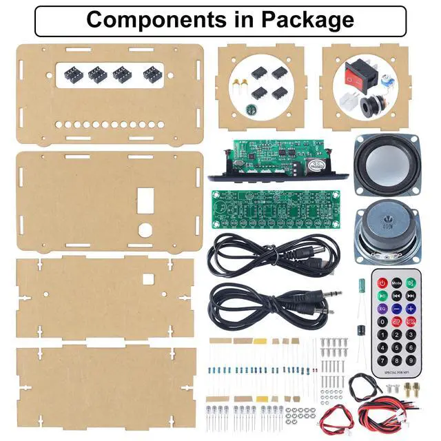 Alt view image 2 of 7 - DIY Bluetooth-Compatible Speaker Kit, DIY FM Radio Soldering Practice Kit USB Home Sound Amplifier Remote Control Soldering Project with Digital Display & LED Lights for Indoor/Outdoor Use