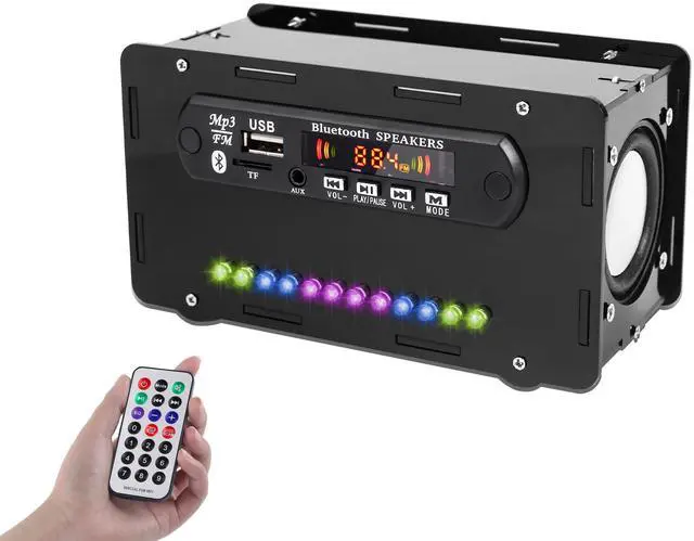 Main image of DIY Bluetooth-Compatible Speaker Kit, DIY FM Radio Soldering Practice Kit USB Home Sound Amplifier Remote Control Soldering Project with Digital Display & LED Lights for Indoor/Outdoor Use