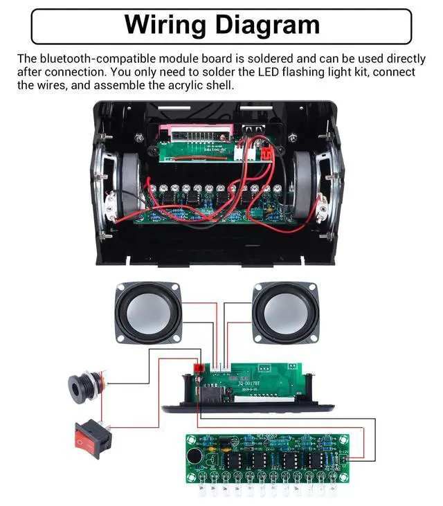 Alt view image 3 of 7 - DIY Bluetooth-Compatible Speaker Kit, DIY FM Radio Soldering Practice Kit USB Home Sound Amplifier Remote Control Soldering Project with Digital Display & LED Lights for Indoor/Outdoor Use