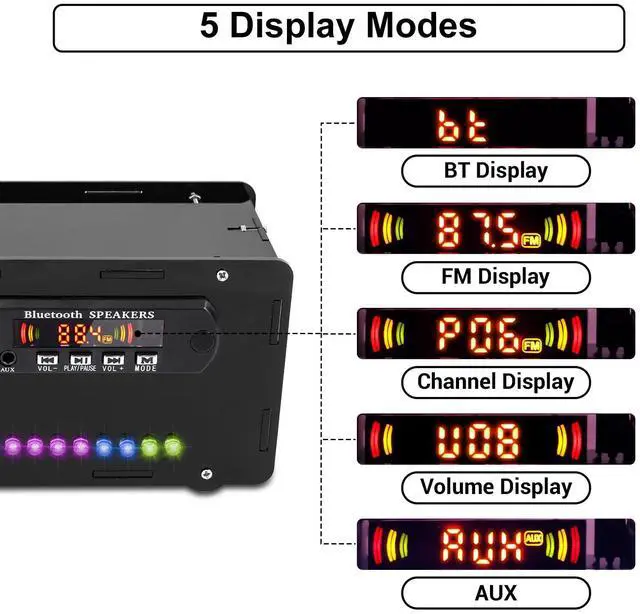 Alt view image 4 of 7 - DIY Bluetooth-Compatible Speaker Kit, DIY FM Radio Soldering Practice Kit USB Home Sound Amplifier Remote Control Soldering Project with Digital Display & LED Lights for Indoor/Outdoor Use