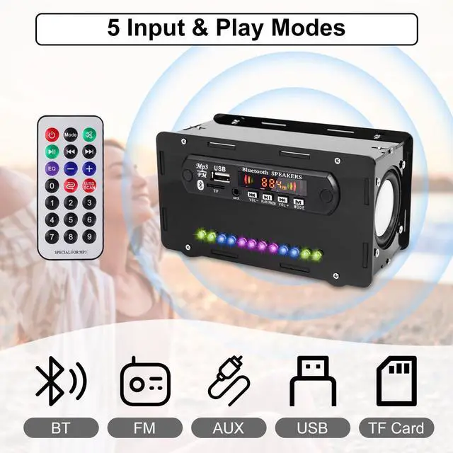 Alt view image 5 of 7 - DIY Bluetooth-Compatible Speaker Kit, DIY FM Radio Soldering Practice Kit USB Home Sound Amplifier Remote Control Soldering Project with Digital Display & LED Lights for Indoor/Outdoor Use