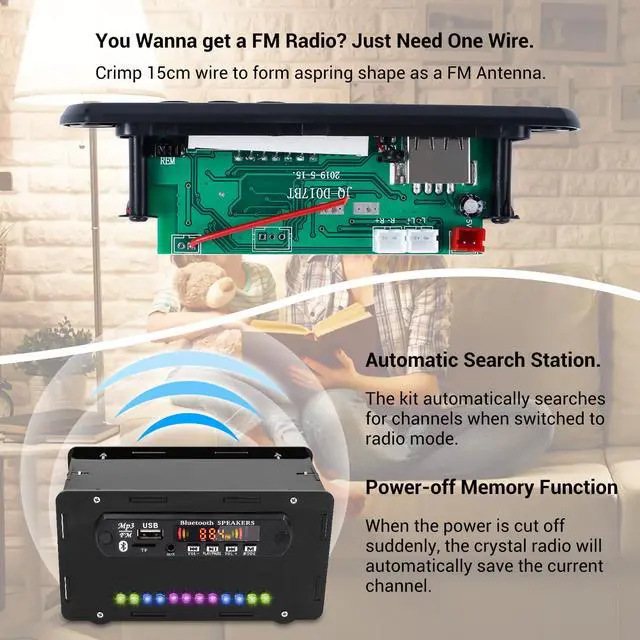 Alt view image 7 of 7 - DIY Bluetooth-Compatible Speaker Kit, DIY FM Radio Soldering Practice Kit USB Home Sound Amplifier Remote Control Soldering Project with Digital Display & LED Lights for Indoor/Outdoor Use
