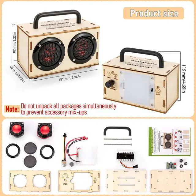 Alt view image 3 of 5 - DIY Bluetooth Speaker Kit with Black Metal Handle - STEM Projects for Kids & Adults Age 8-12, Build Portable Speaker with LED Light, Science Experiment Electronics Set, Birthday Gifts for Boys & Girls