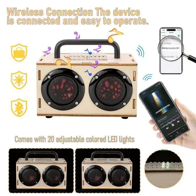Alt view image 2 of 5 - DIY Bluetooth Speaker Kit with Black Metal Handle - STEM Projects for Kids & Adults Age 8-12, Build Portable Speaker with LED Light, Science Experiment Electronics Set, Birthday Gifts for Boys & Girls