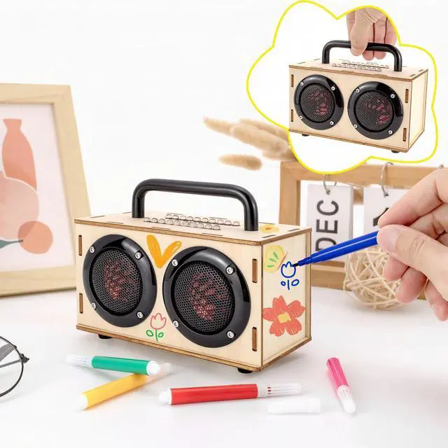 Alt view image 5 of 5 - DIY Bluetooth Speaker Kit with Black Metal Handle - STEM Projects for Kids & Adults Age 8-12, Build Portable Speaker with LED Light, Science Experiment Electronics Set, Birthday Gifts for Boys & Girls