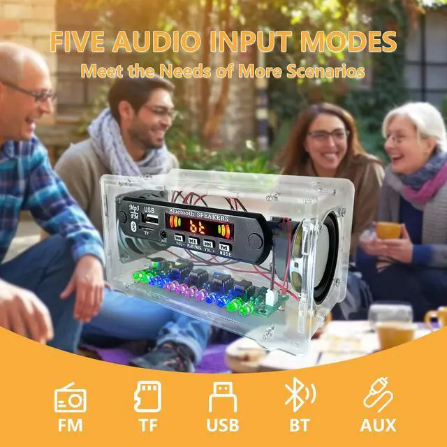 Alt view image 2 of 5 - Blutoth-Compatible Speaker Kit Multi-Function Soldering Practice kit Voice-Activated Level Indicator Dual Channel Speaker for Soldering Project Transparent Speaker