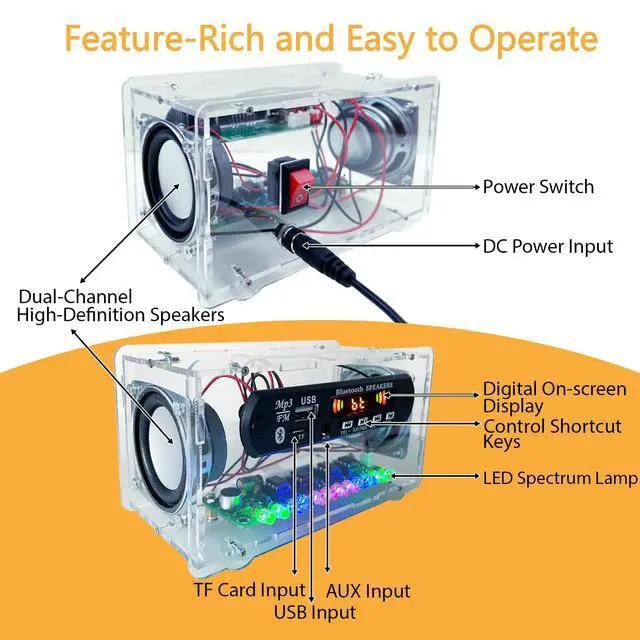 Alt view image 3 of 5 - Blutoth-Compatible Speaker Kit Multi-Function Soldering Practice kit Voice-Activated Level Indicator Dual Channel Speaker for Soldering Project Transparent Speaker